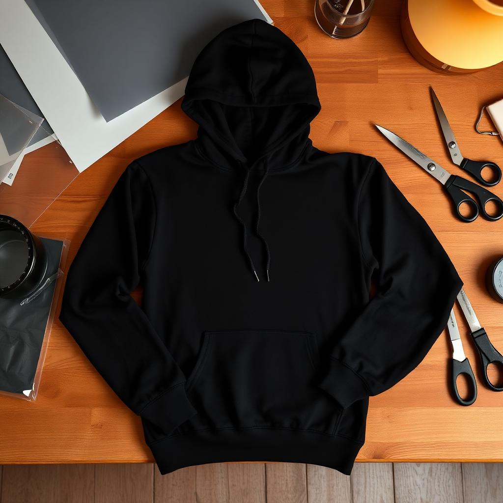 Custom printed hoodie flat lay