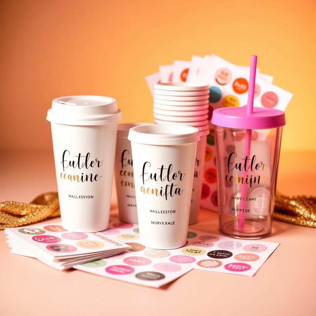 Custom cups, tumbler and sticker set